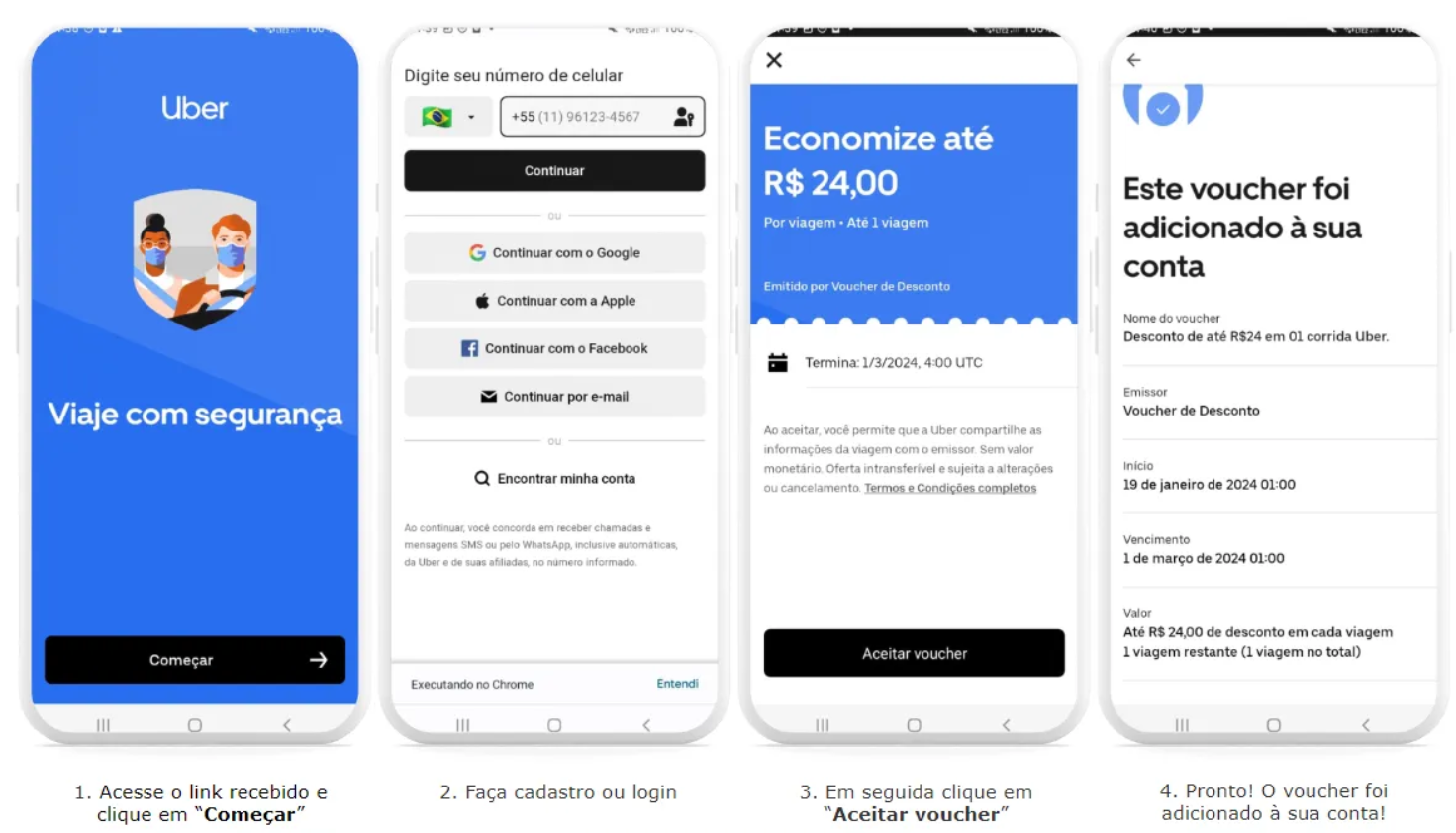 Telas de resgate no aplicativo da Uber
